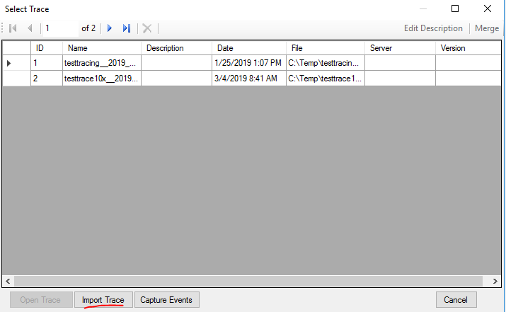 Import trace file