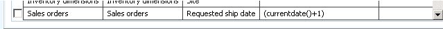 Figure 1 – Filtering the requested ship dates in an AX query for tomorrow