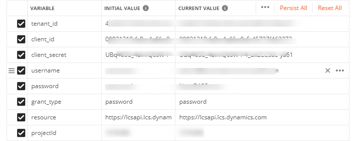 Postman environment setup